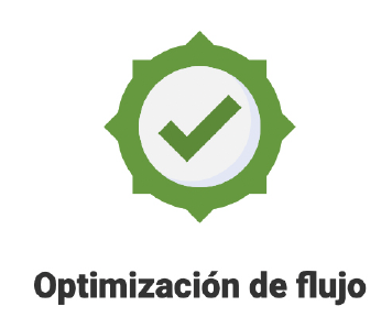 ícono ilustrado de signo check con texto "Optimización de flujos de trabajo".