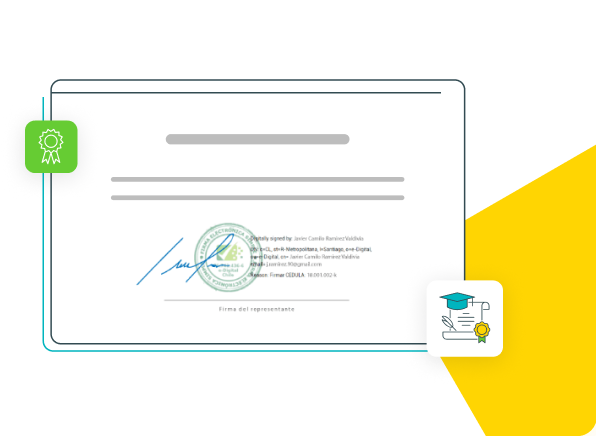 Imagen ilustrada de certificado digital con firma manuscrita